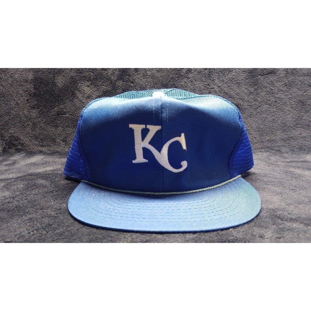 VTG Kansas City Royals Hat Ball Cap Snapback Trucker KC 80s Baseball Blue Mesh